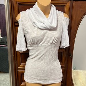 White Short Sleeve Cold Shoulder with Cowl Neck